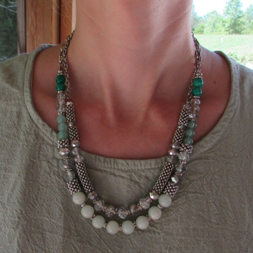 WHBM Green beaded necklace and Earings
